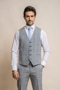 Mens grey check slim fit waistcoat Arriga