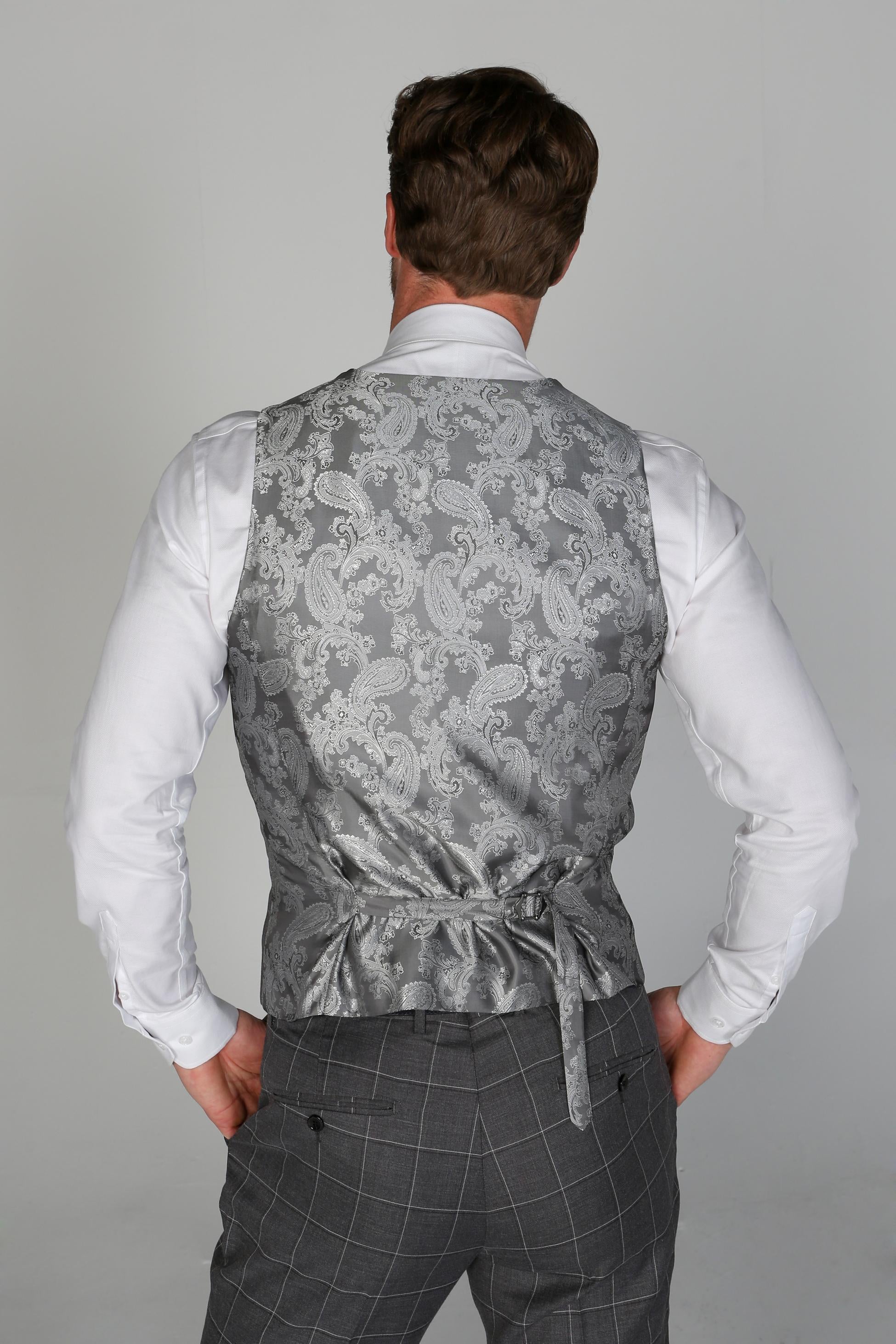 Mens Grey Windowpane Check Tailored Fit Waistcoat HOBBS