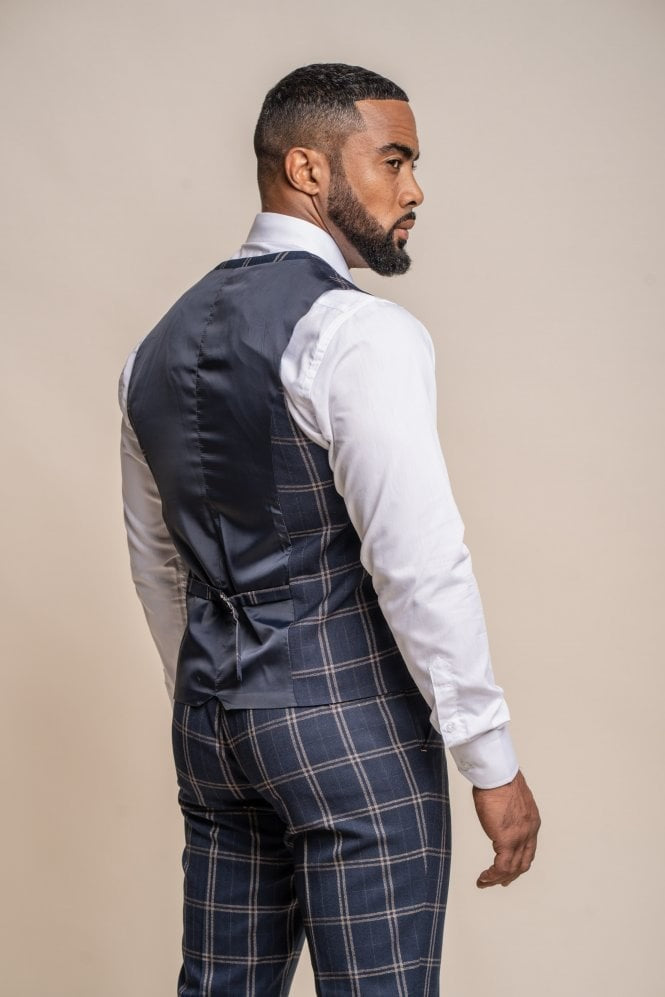 Men's Hardy Vintage Navy Check Slim Fit Retro Suit
