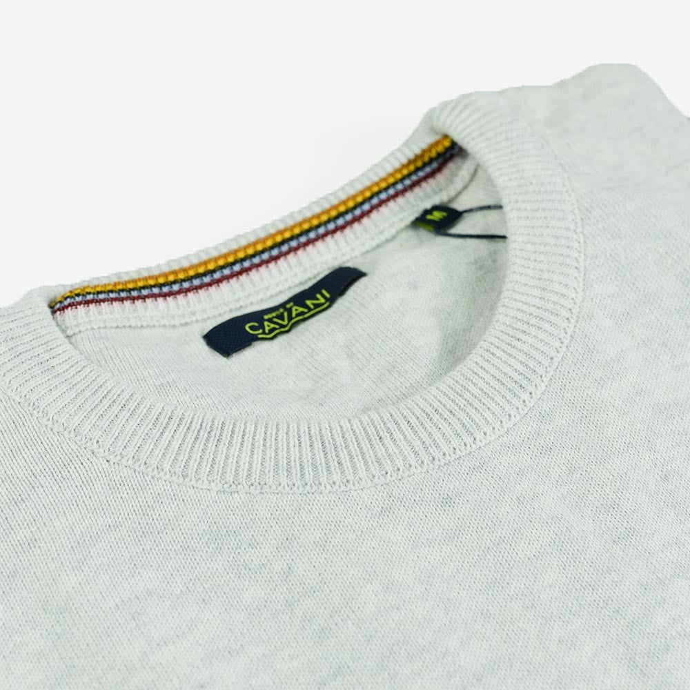 Mens Ecru Cotton Slim Fit Crewneck Jumper