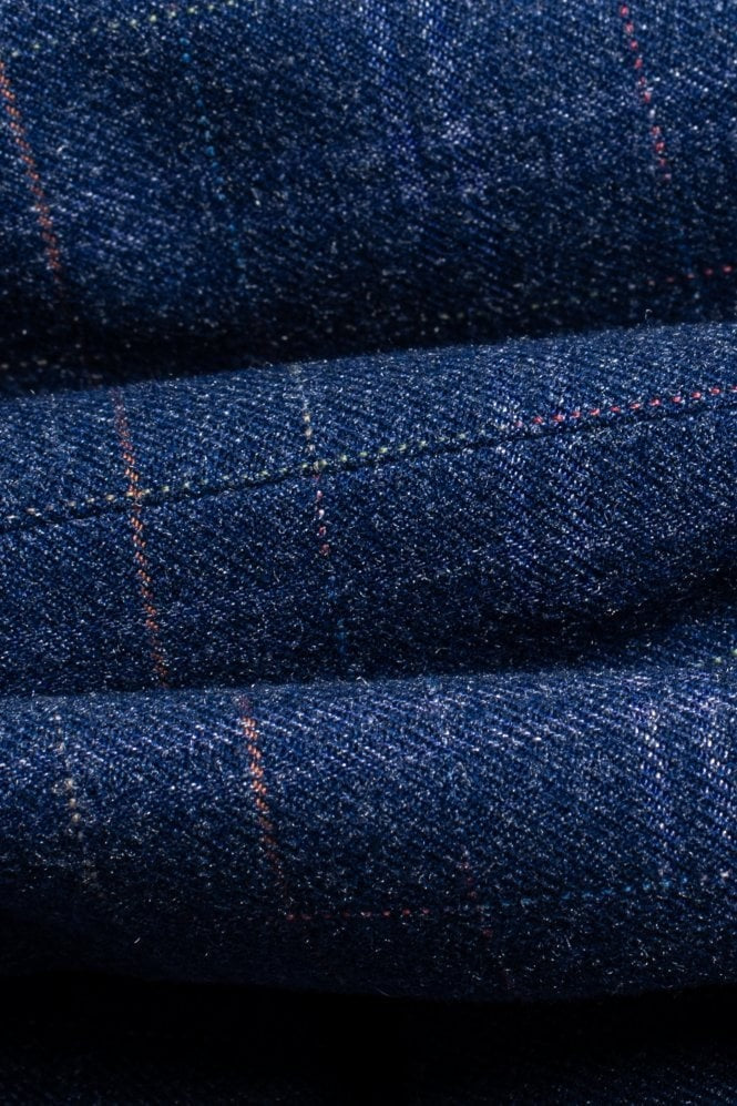 Men's Tweed Check Navy Slim Fit Suit Jacket - KAISER - Navy Blue