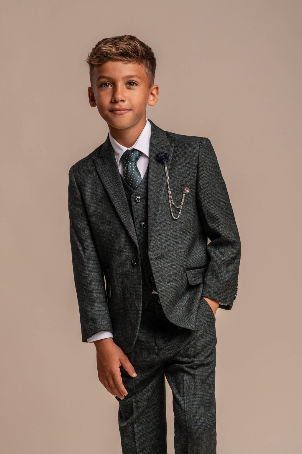 3-Piece Slim Green Suit for Boys – Olive Green