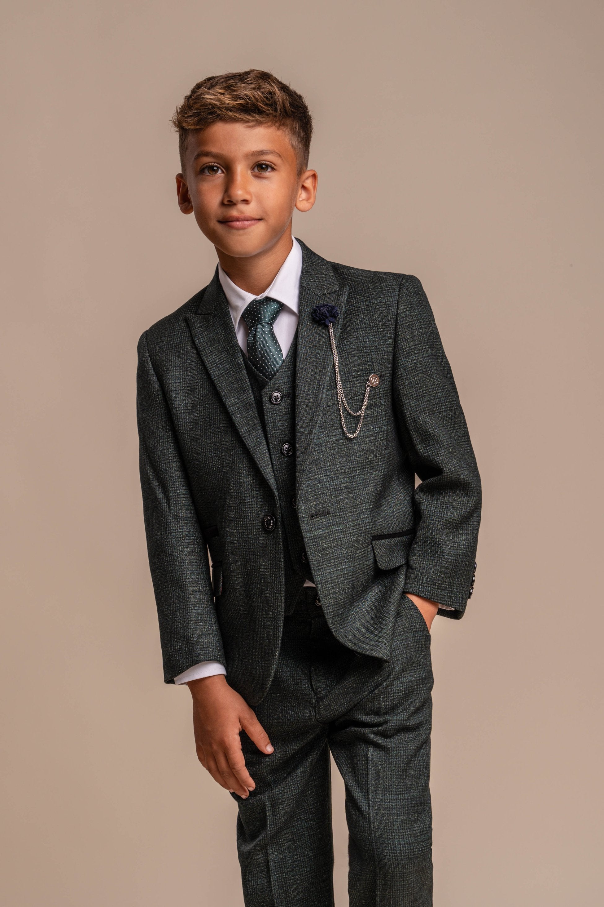 3-Piece Slim Green Suit for Boys – Olive Green