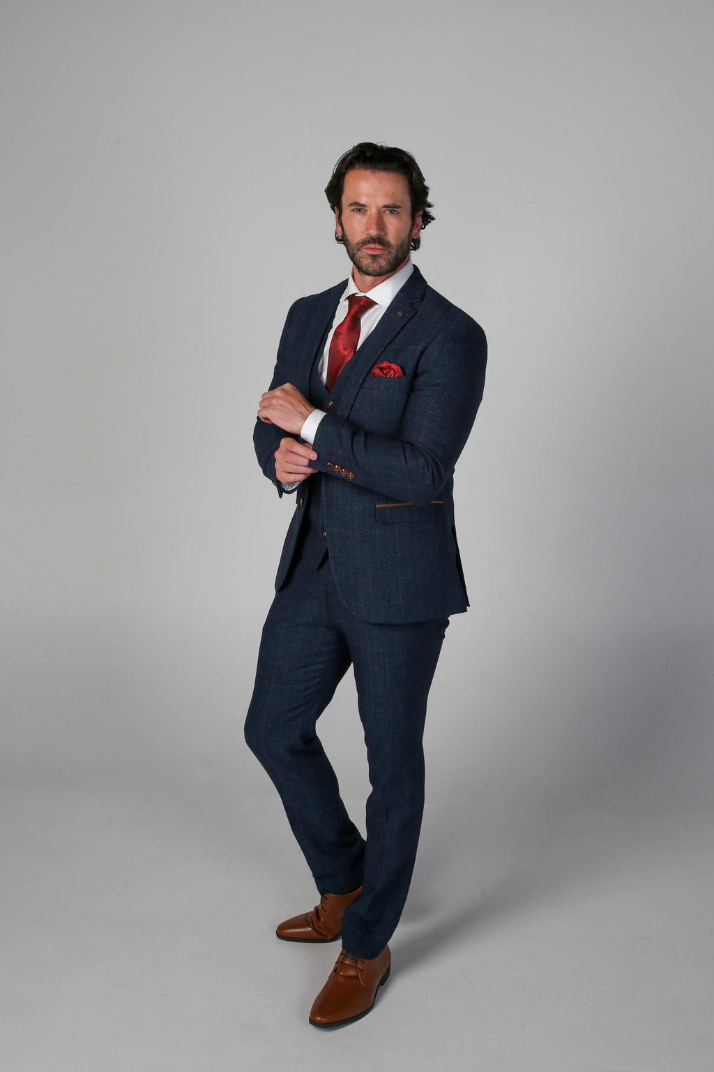 Men's Scott Navy Blue Herringbone Tweed Tailored Fit Suit