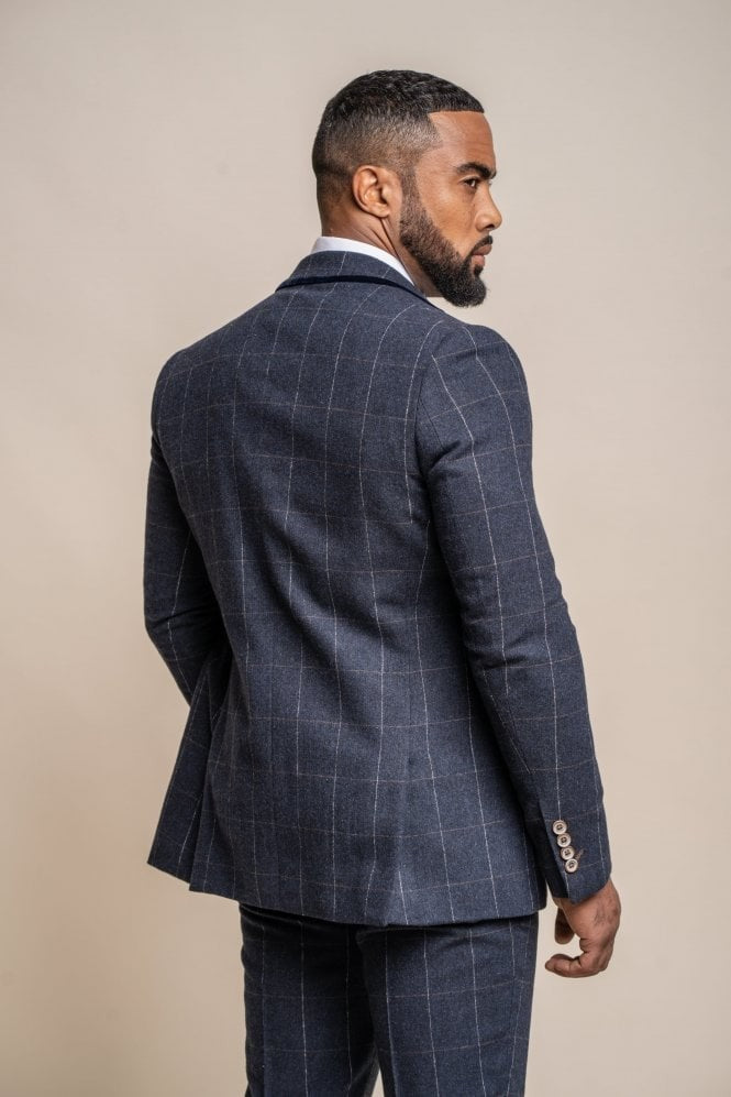 Men's Angels Premium Wool Navy Windowpane Check Suit
