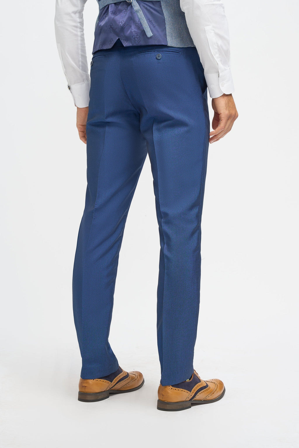 Royal Blue Men's 3-Piece Slim Fit Wedding Suit with Light Blue Tweed Waistcoat