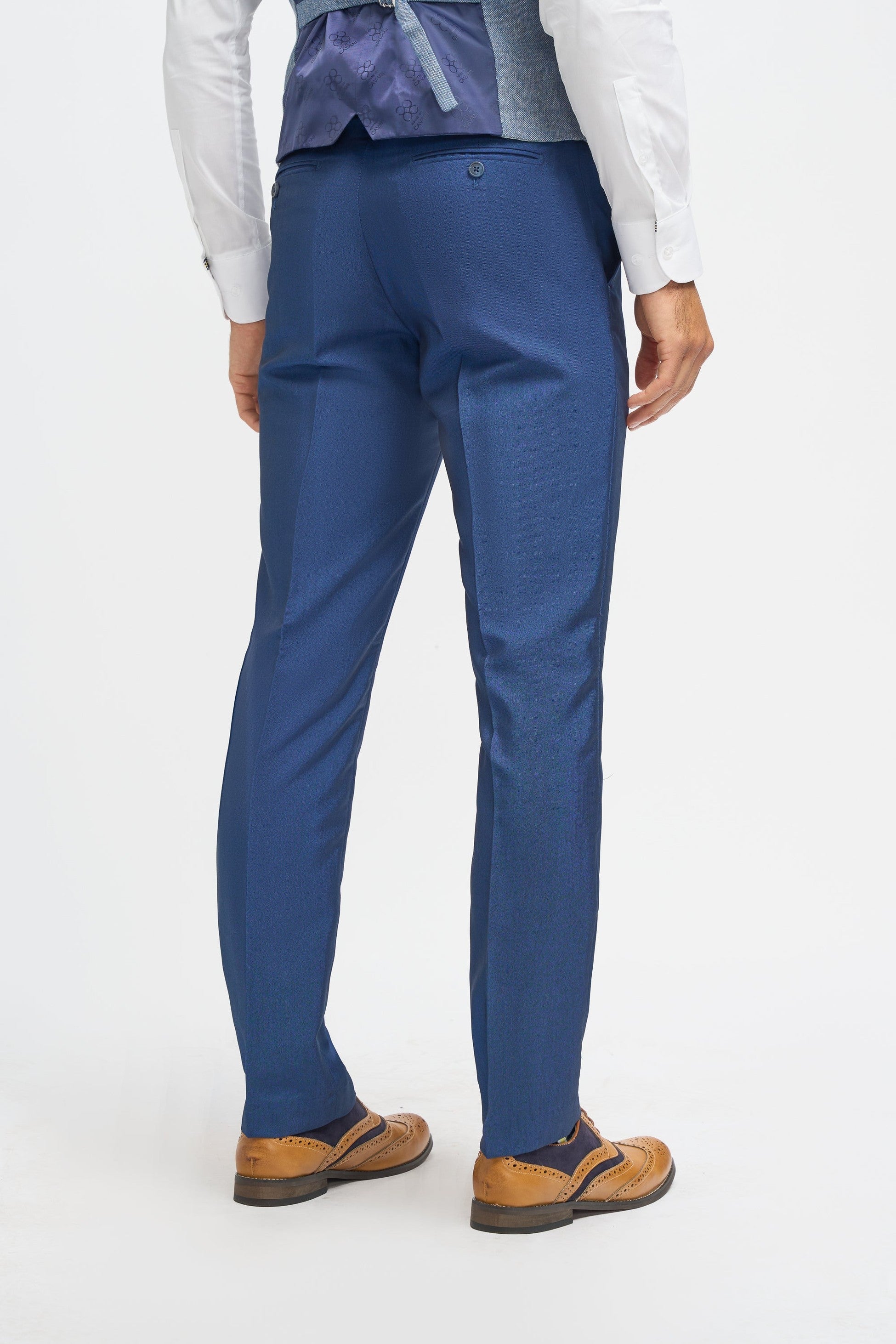 Royal Blue Men's 3-Piece Slim Fit Wedding Suit with Light Blue Tweed Waistcoat
