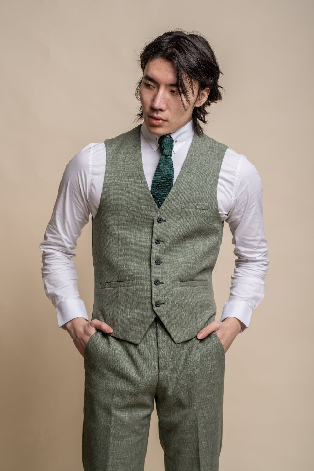 Mens sage green slim fit formal waistcoat Miami