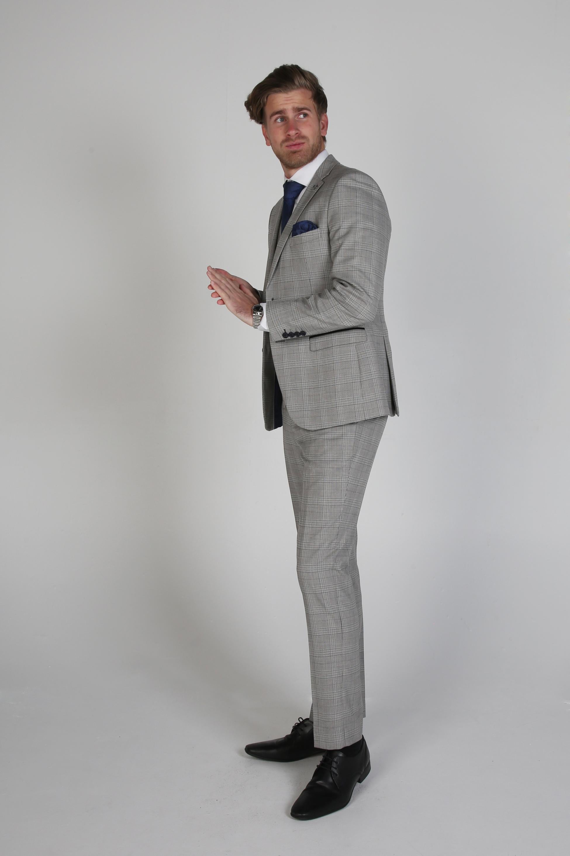 Men's Hugo Graphite Grey Tweed Windowpane Formal Suit
