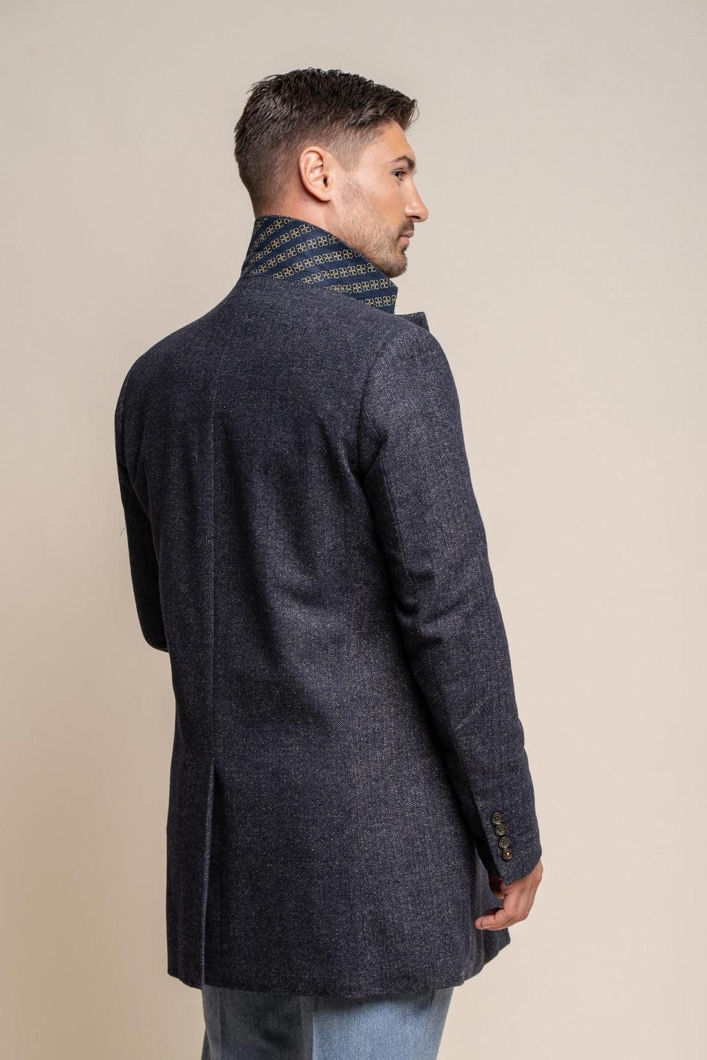Men's azure blue wool midi coat, ROMAN.