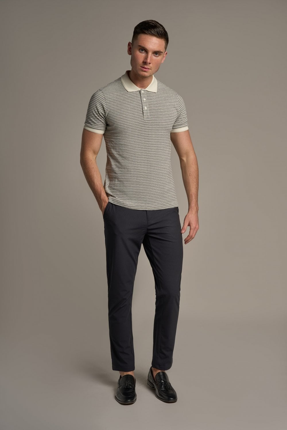 Mens Ecru Cotton Slim Fit Lance Polo Shirt