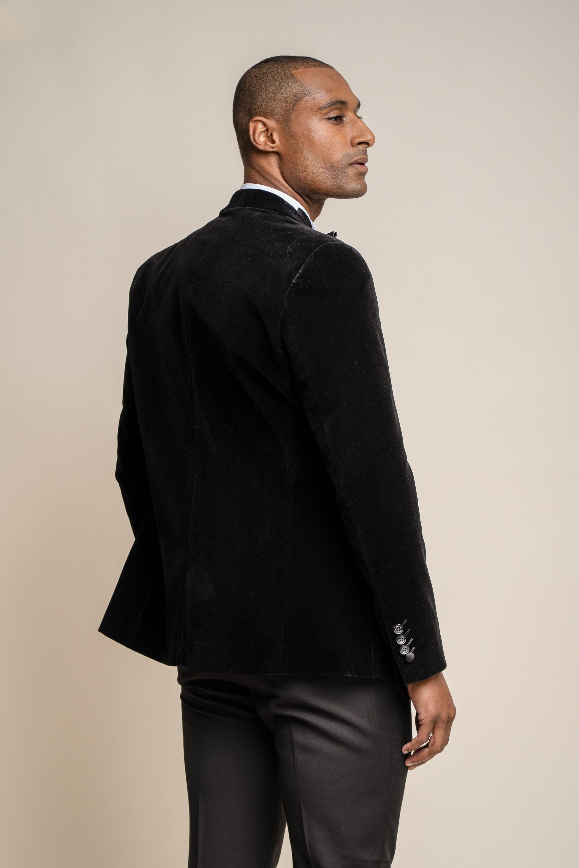 Mens Black Slim Fit Velvet Tuxedo Blazer ROSA
