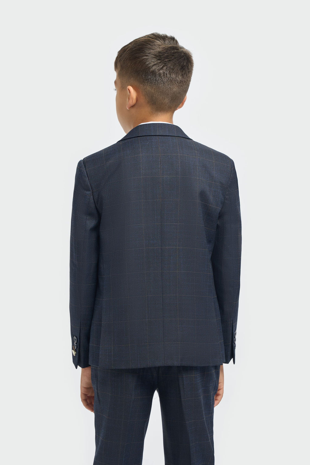 Boys Navy Blue 3 Piece Windowpane Check Suit TORINO