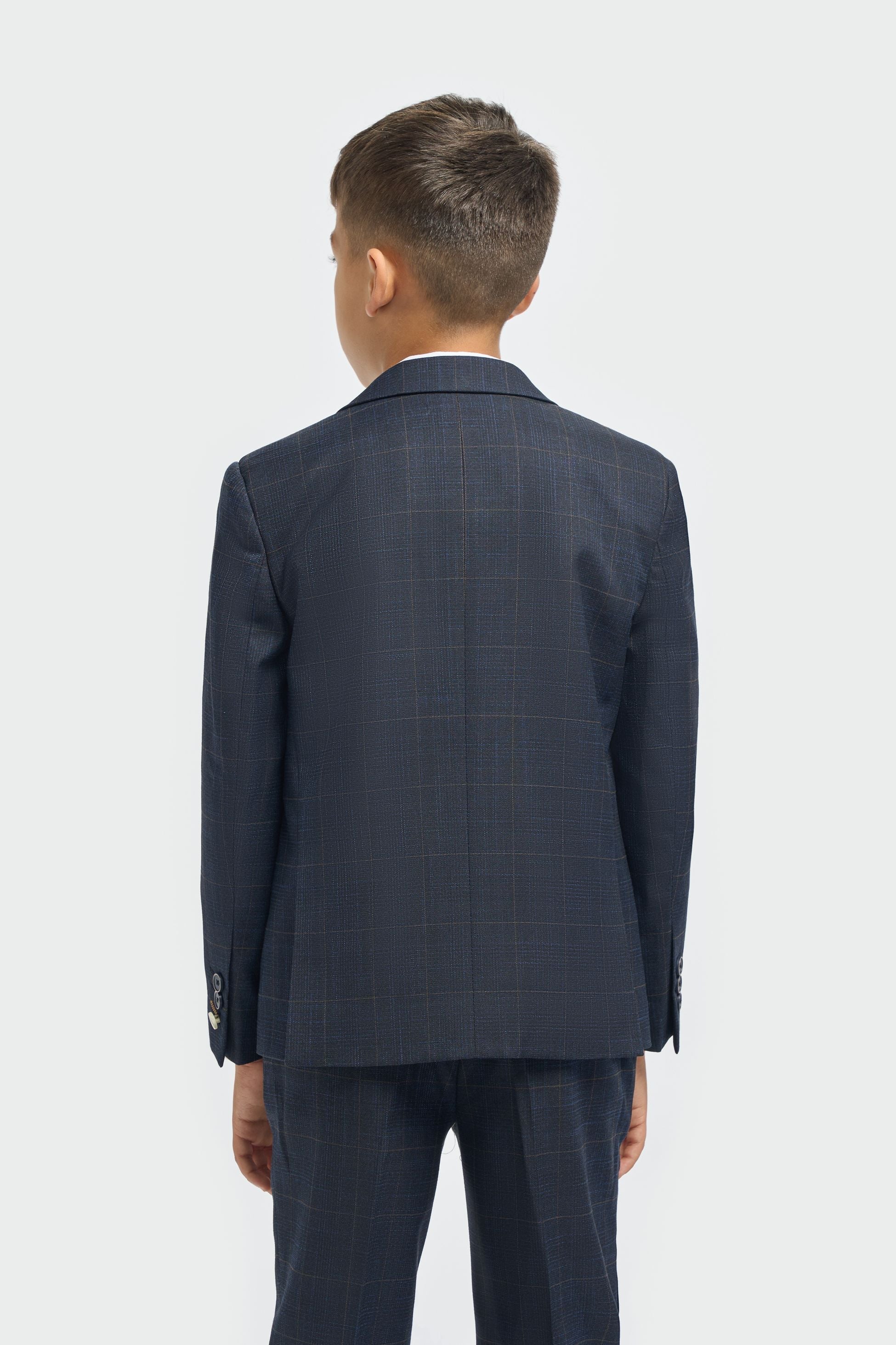 Boys Navy Blue 3 Piece Windowpane Check Suit TORINO
