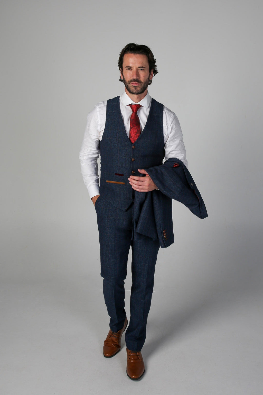 Mens Navy Tweed Herringbone Waistcoat SCOTT