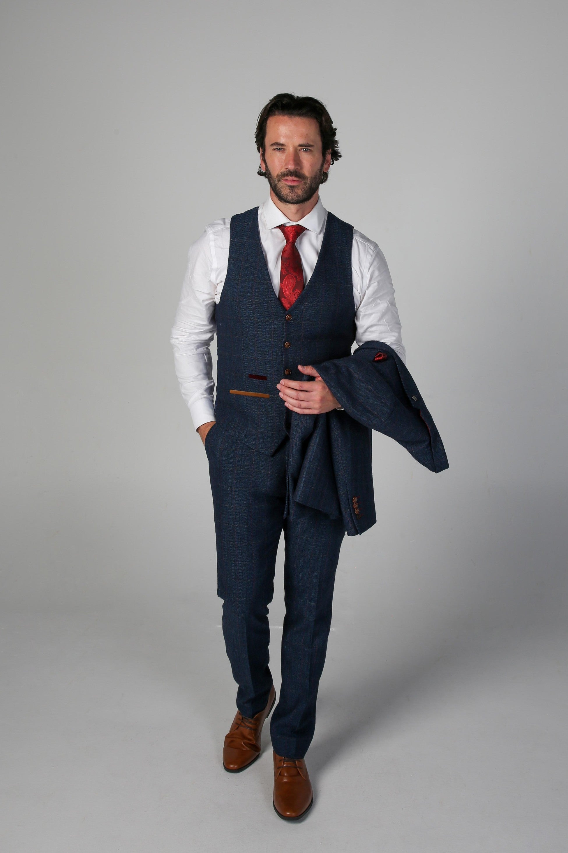 Mens Navy Tweed Herringbone Waistcoat SCOTT