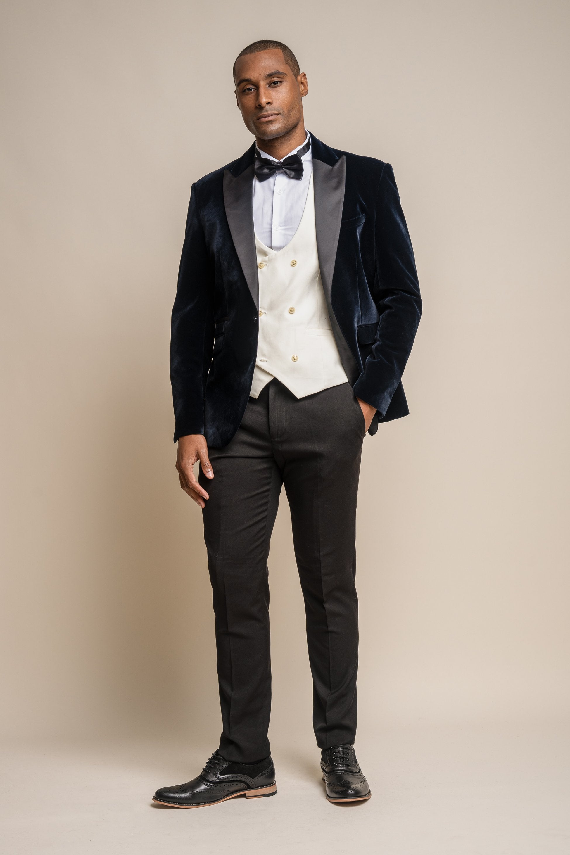 Mens Navy Slim Fit Velvet Tuxedo Blazer ROSA
