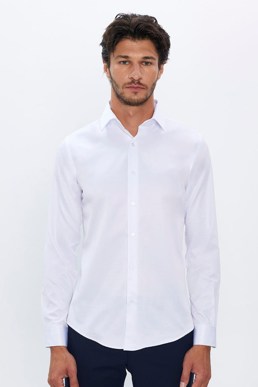Mens Dimi Dotti White Cotton Blend Slim Fit Dress Shirt