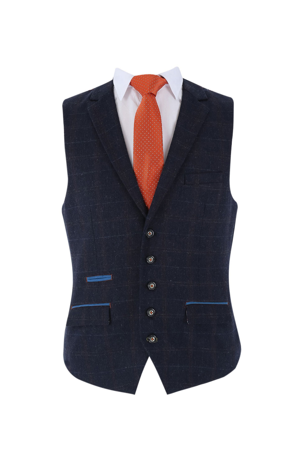 Mens navy tweed windowpane check waistcoat Ryan