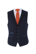 Mens navy tweed windowpane check waistcoat Ryan
