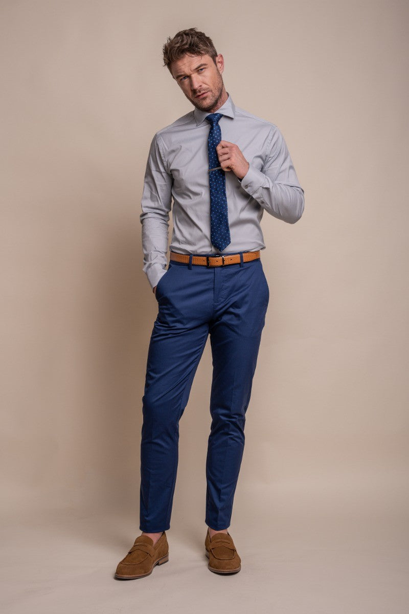 MARIO Electric Blue Men's Cotton Slim Fit Formal Suit
