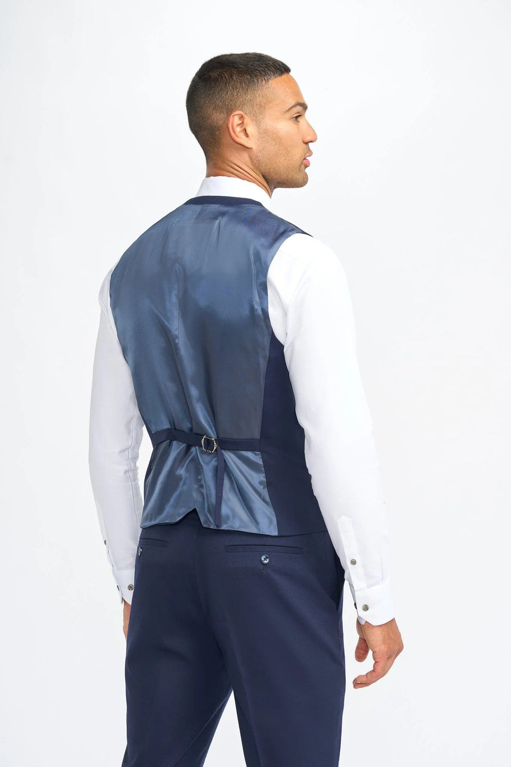 James Navy Blue Men's 3-Piece Wool Slim Fit Formal Suit