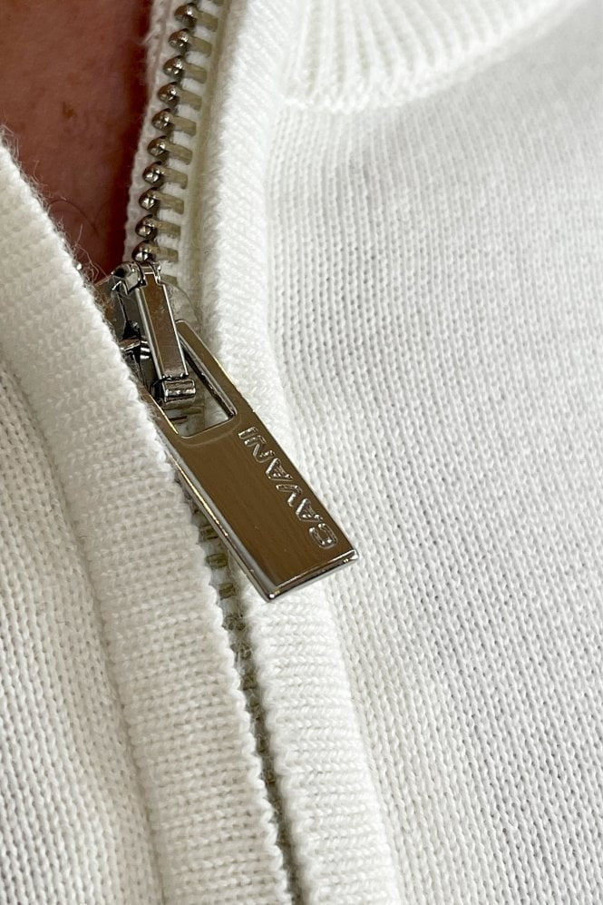 Mens Ecru Casual Cotton Half Zip Jumper AVANTI