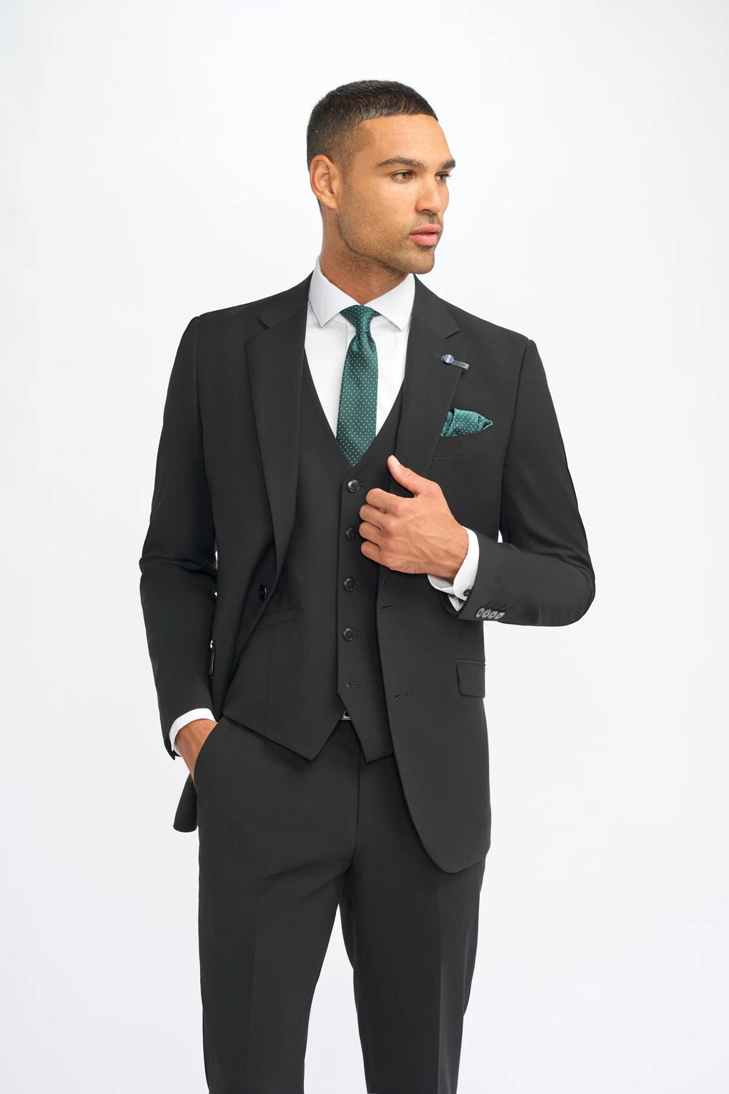 men’s solid black and navy suits slim or tailored fit