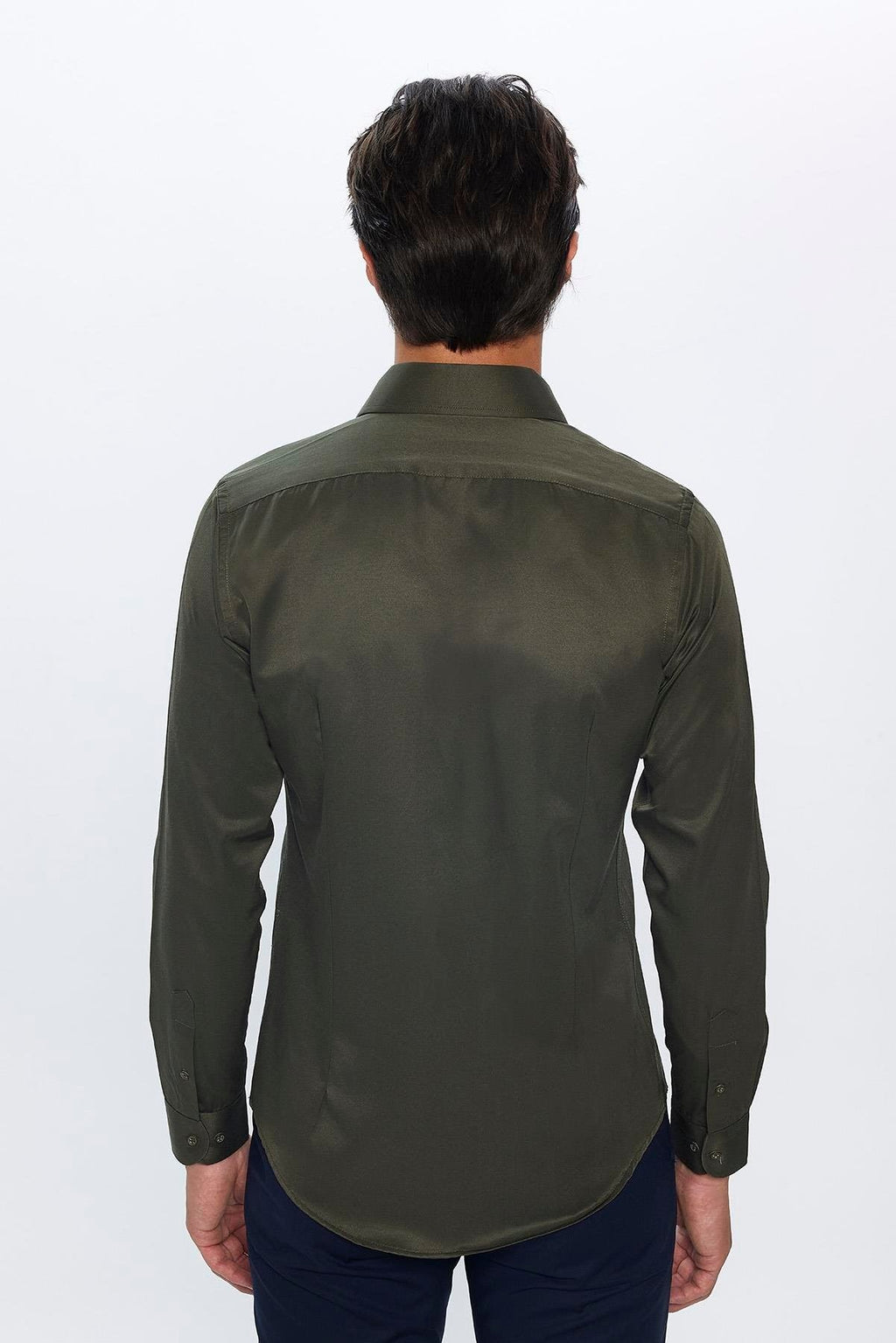 Mens Dimi Dotti Khaki Green Cotton Blend Slim Fit Dress Shirt