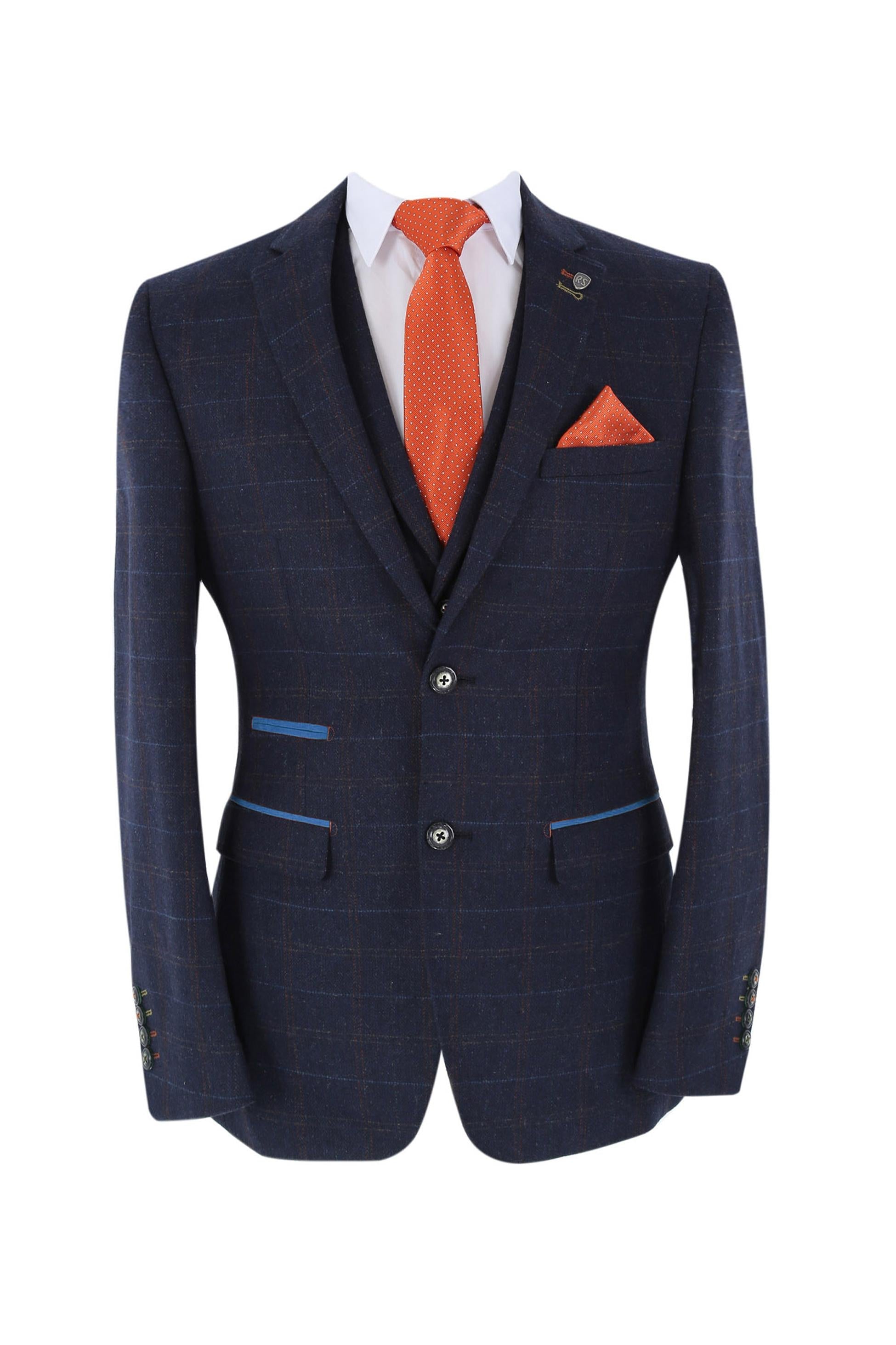 Men’s Navy Tweed Windowpane Tailored Fit Suit Jacket RYAN