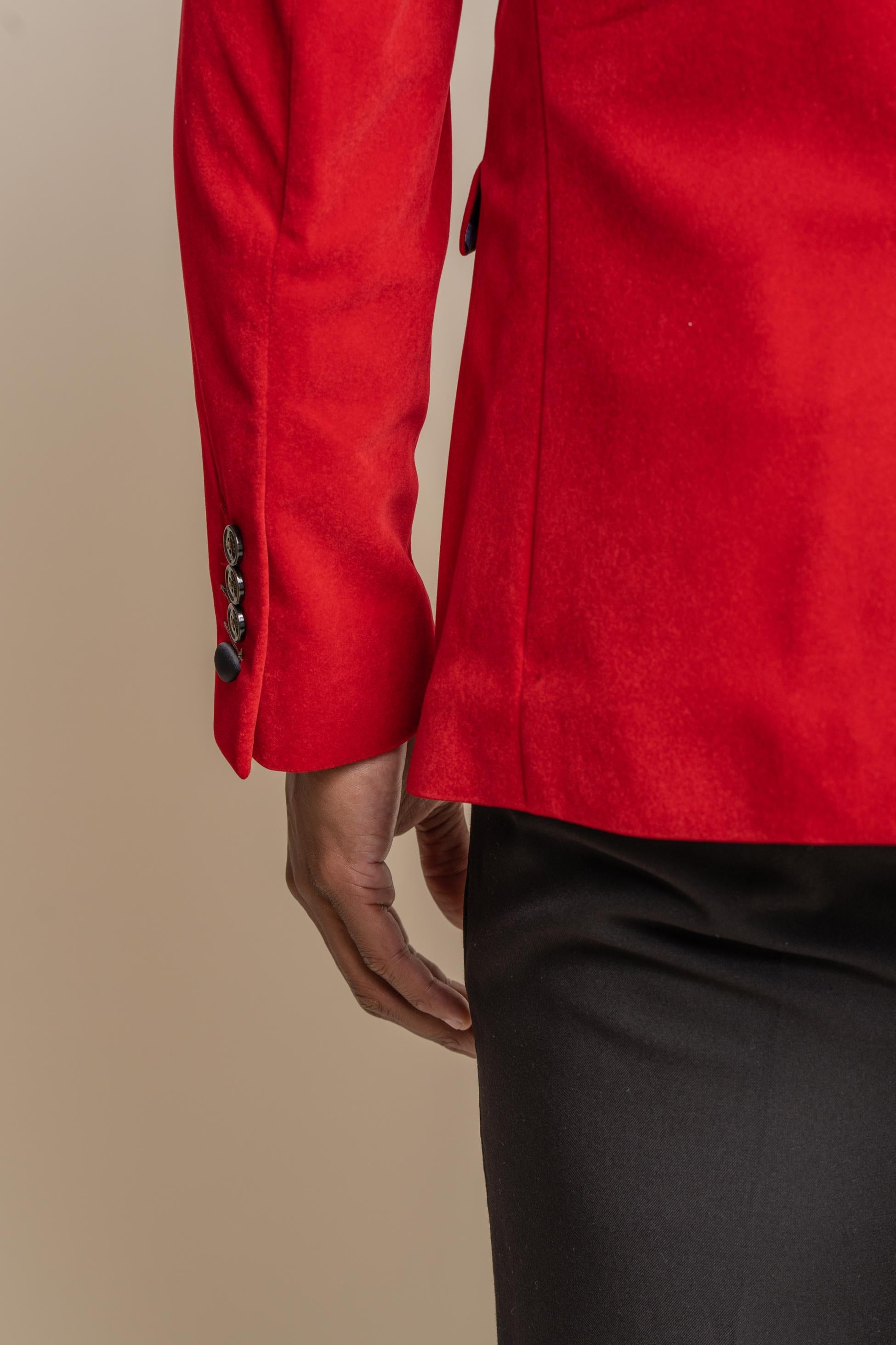 Mens Red Slim Fit Velvet Tuxedo Blazer ROSA