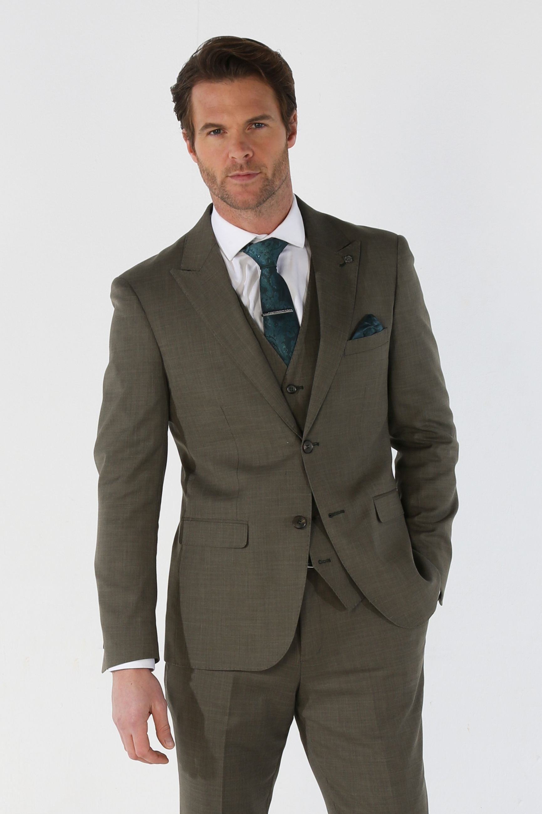 Mens sage green tailored fit plaid suit jacket KURT formal design