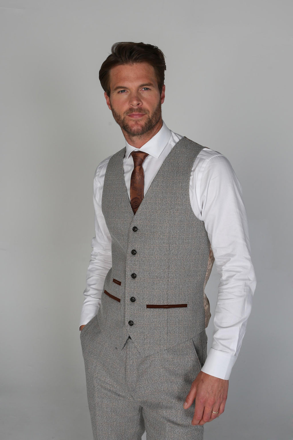 Mens Cream Tweed Like Tailored Fit Formal Suit RALPH