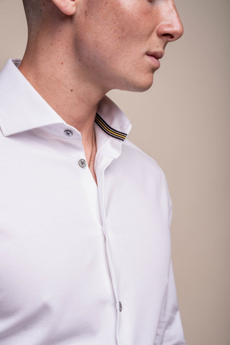 Mens Ashley White Slim Fit Cotton Long Sleeve Shirt