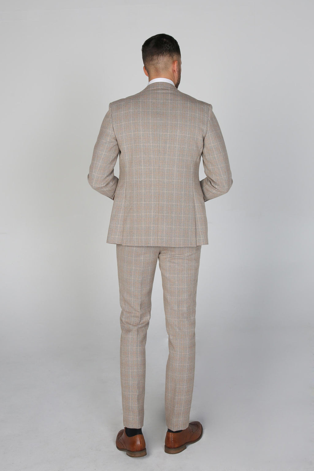Mens Beige Brown Tweed Check Tailored Fit Suit HOLLAND