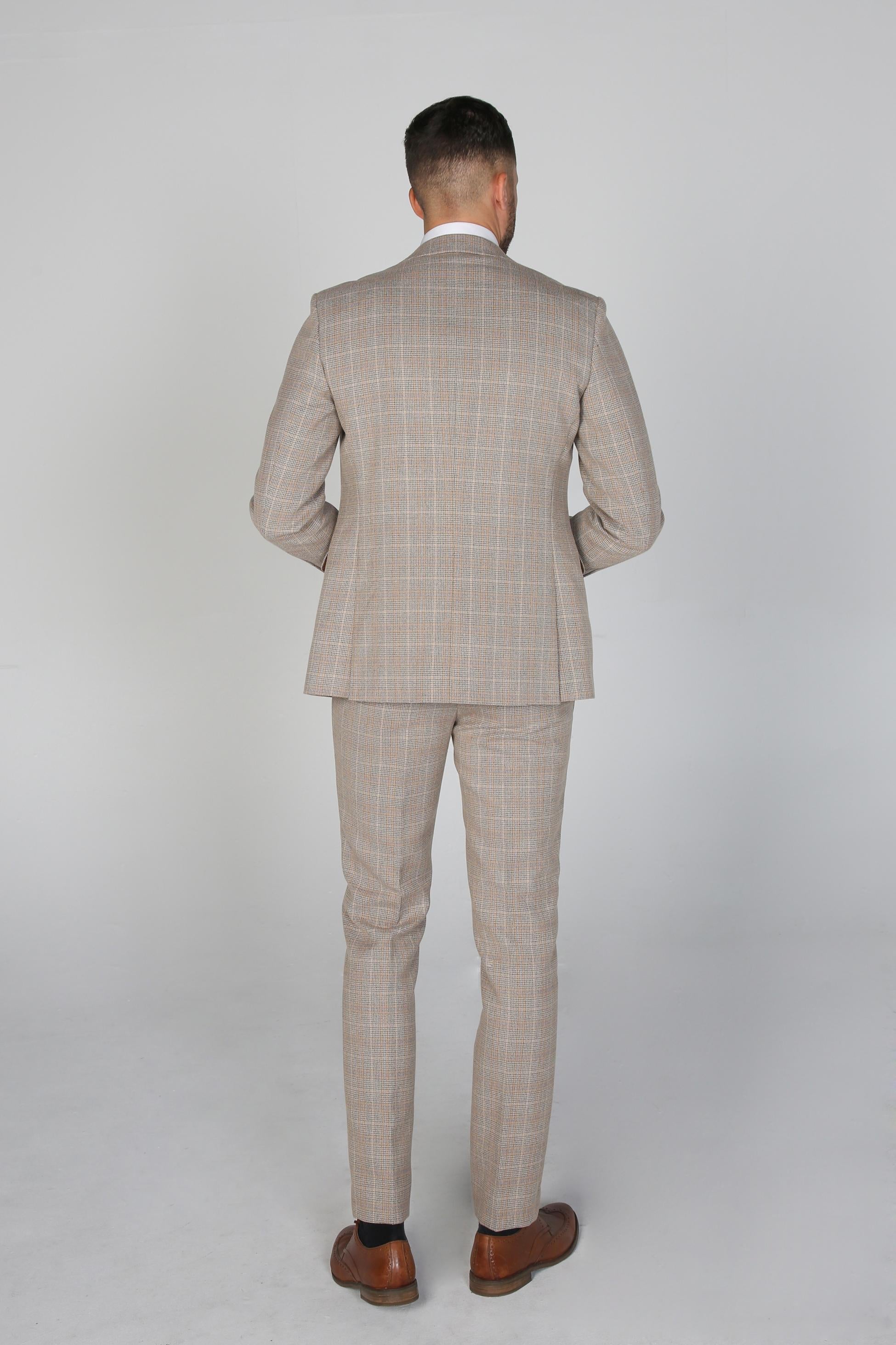 Mens Beige Brown Tweed Check Tailored Fit Suit HOLLAND