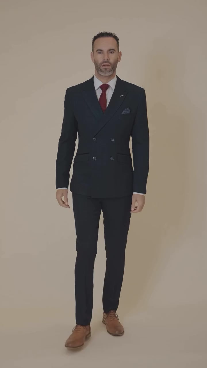 Men's Caridi Navy Blue Glen Check 2-Piece Double-Breasted Suit