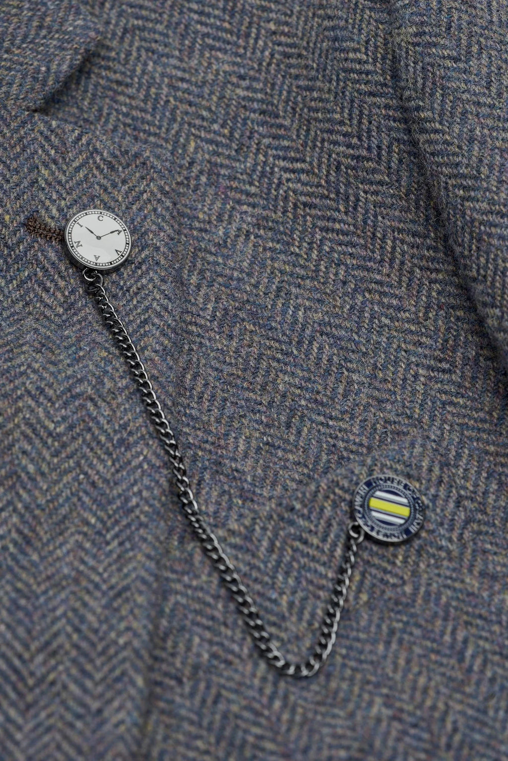 Men’s Savoy Grey Herringbone Wool Tweed Suit Jacket Thomas Chain Picture